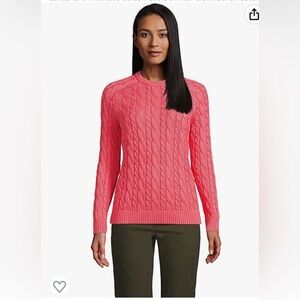 Land’s End Drifter cotton cable knit crew neck sweater M pink/salmon